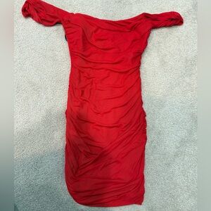 Hello Molly Red Ruched Strapless Mini Dress